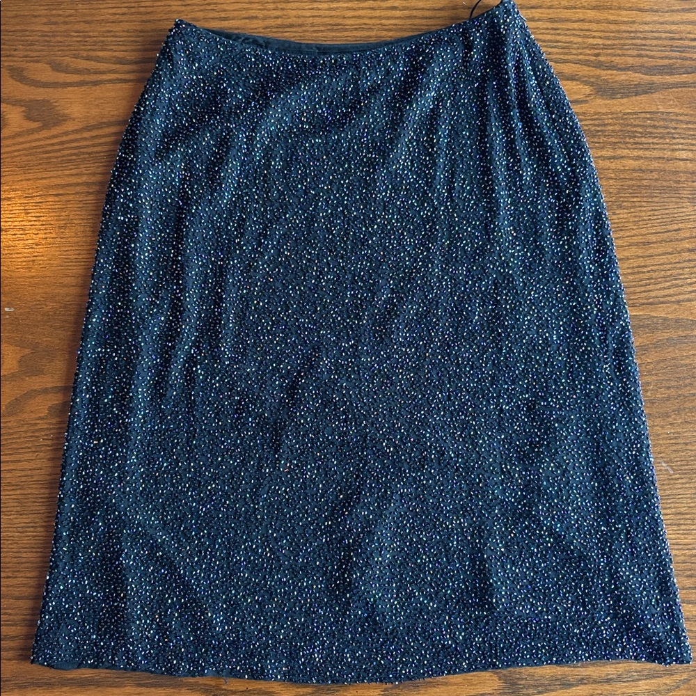 Vintage beaded black silk lined A line skirt EUC - Picture 2 of 5